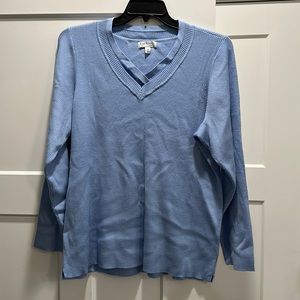 Kim Rogers 3X light blue sweater. Cute neckline.